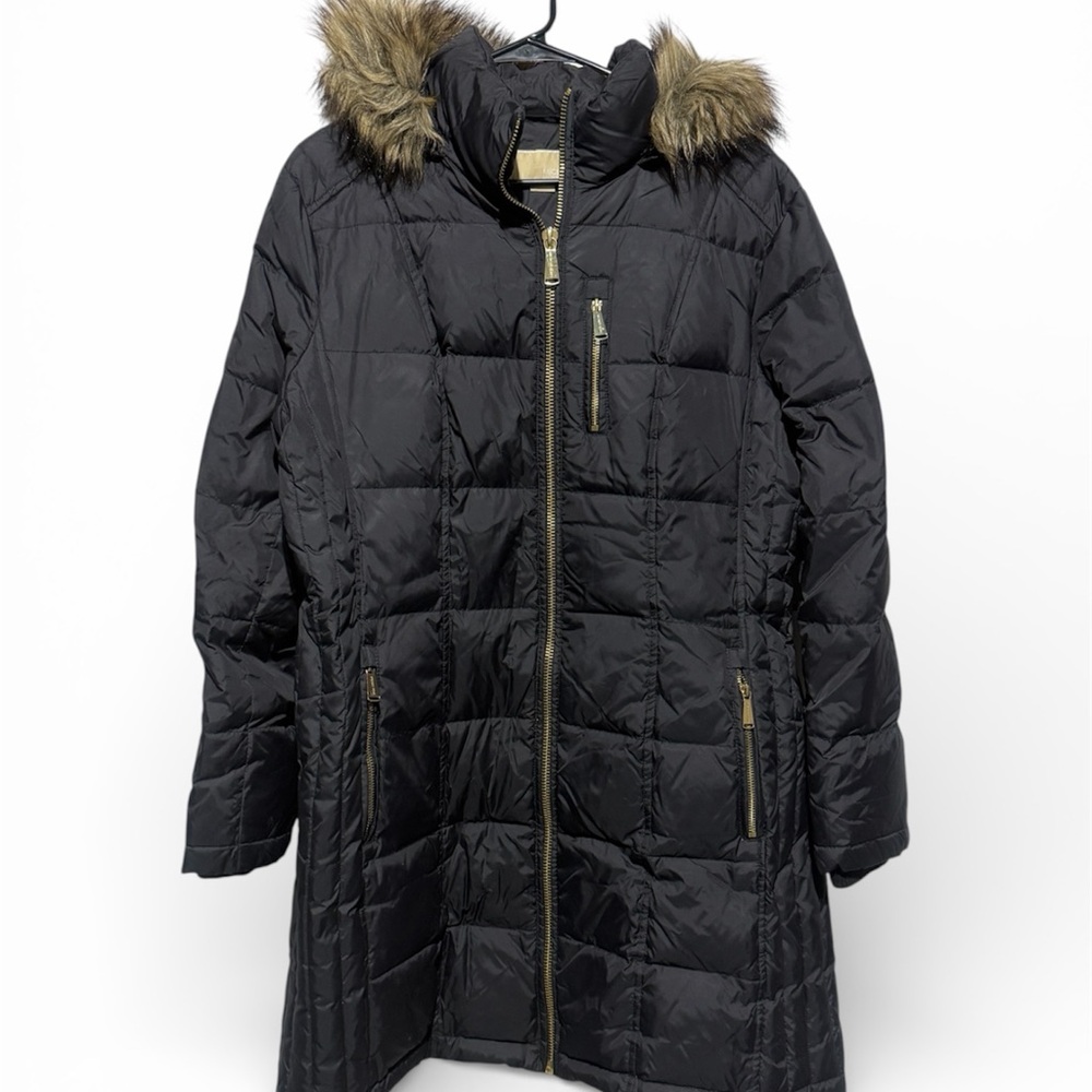 Michael Kors Black Puffer Coat with Faux Fur Hood